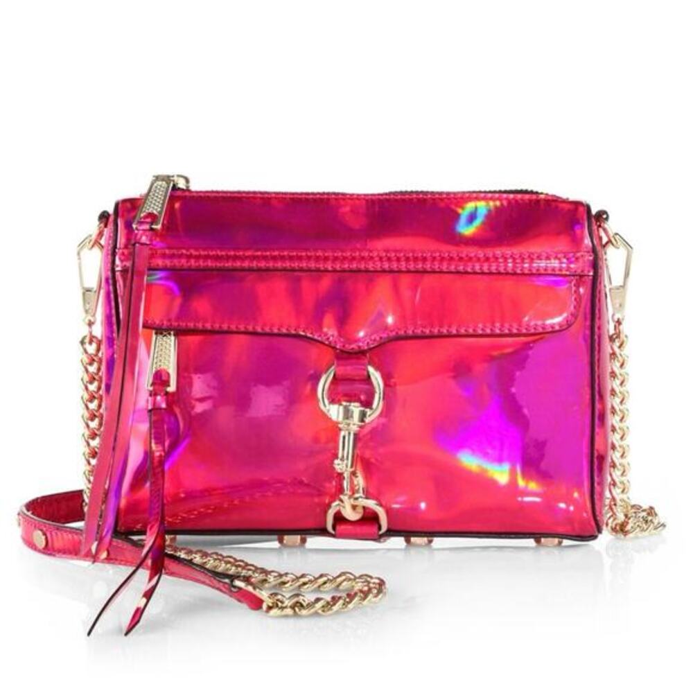 Rebecca Minkoff Metallic Iridescent Magenta Crossbody Gold Chain Purse